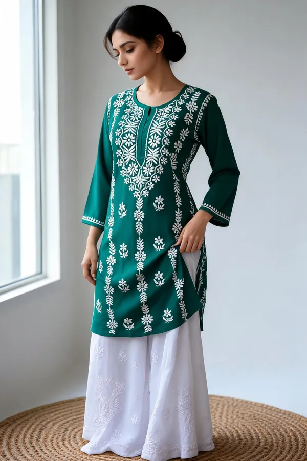 Green_Cotton_Kurti_With_Palazzo_Set_For_Women