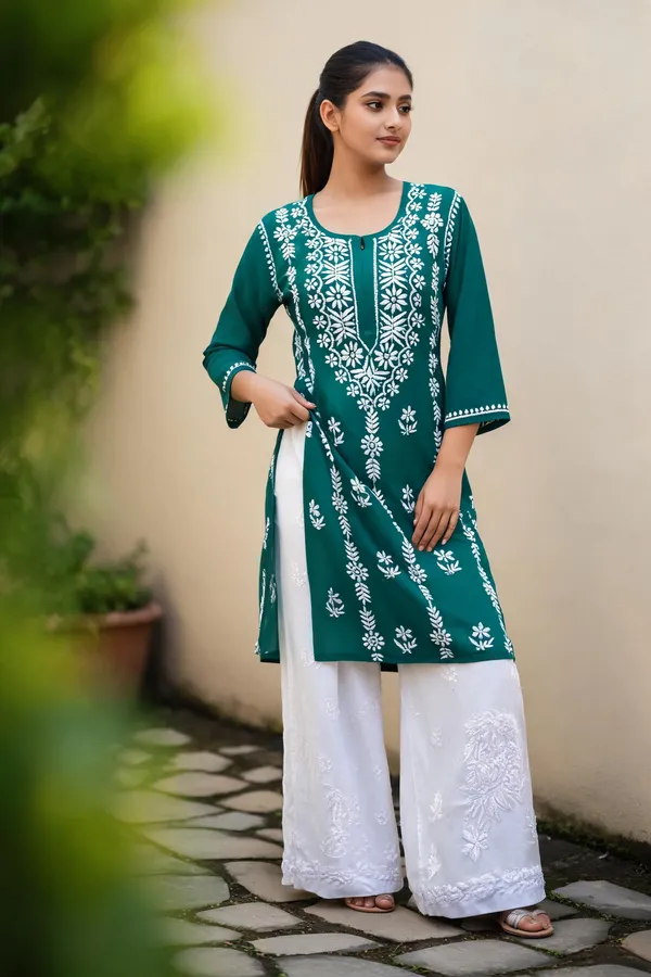 Green_Cotton_Kurti_With_Palazzo_Set_For_Women