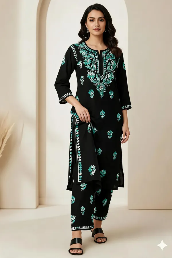 Black_Cotton_Kurta_Set_For_Women