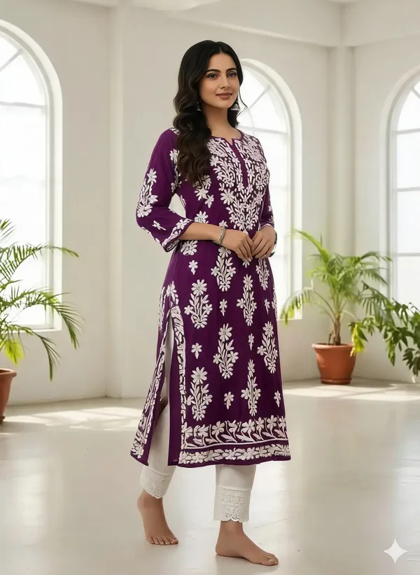 Wine_Cotton_Kurta_Set_For_Women
