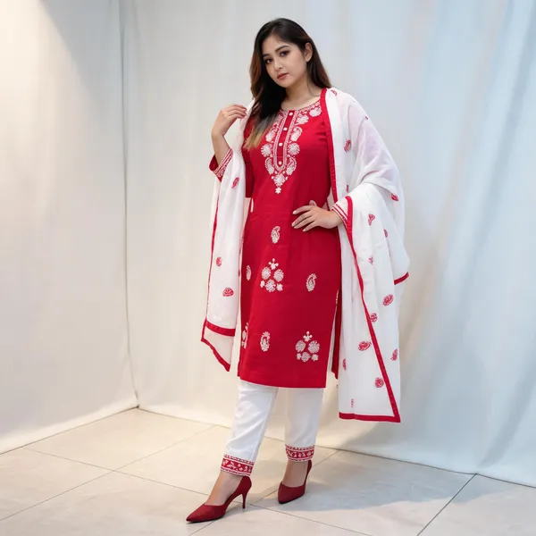 Red_Cotton_Kurta_Set_For_Women