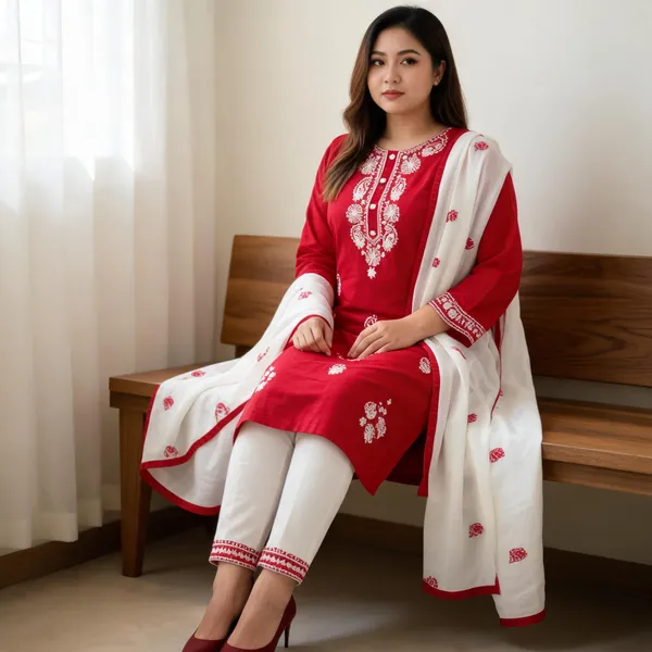 Red_Cotton_Kurta_Set_For_Women