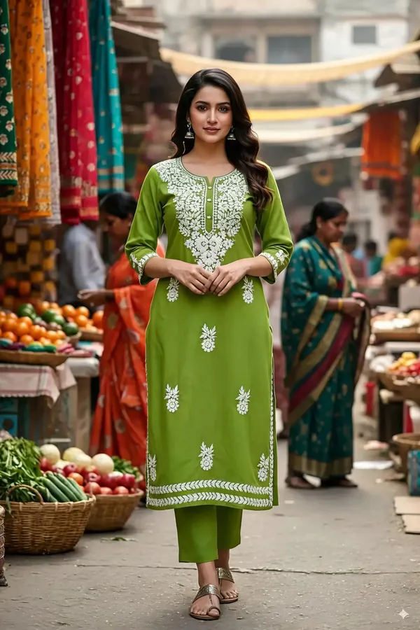 Green_Cotton_Kurta_Set_For_Women