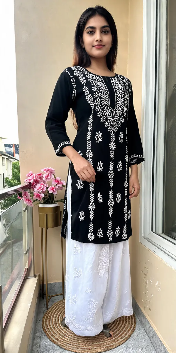 Black_Cotton_Kurti_With_Palazzo_Set_For_Women
