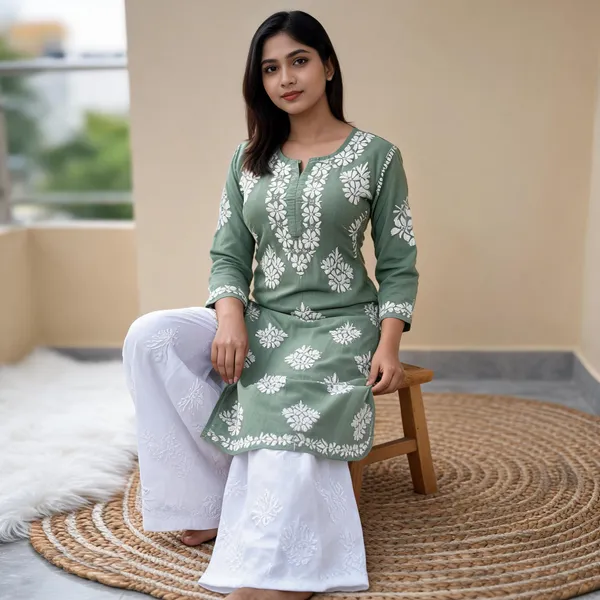Green_Cotton_Kurta_Set_For_Women