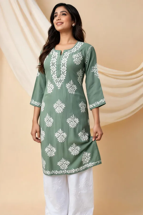 Green_Cotton_Kurta_Set_For_Women