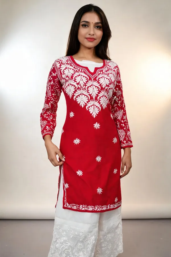Red_Cotton_Palazzo_Kurtis_For_Women