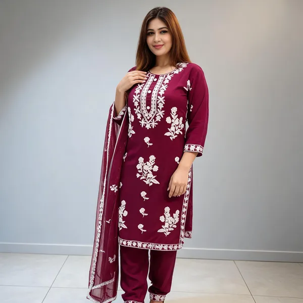 Wine_Cotton_Kurta_Set_For_Women
