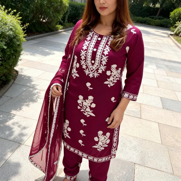 Wine_Cotton_Kurta_Set_For_Women