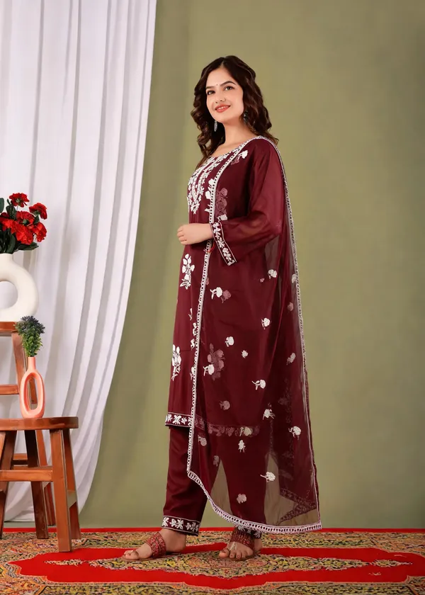 Wine_Cotton_Kurta_Set_For_Women