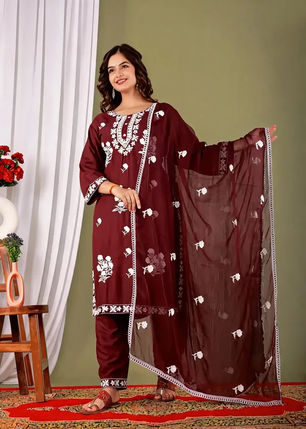 Wine_Cotton_Kurta_Set_For_Women