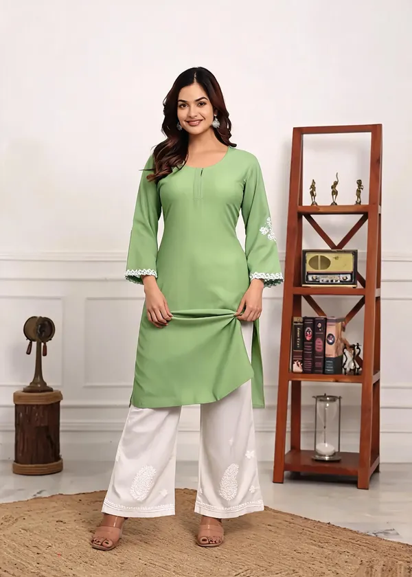 Green_Cotton_Kurta_Set_For_Women