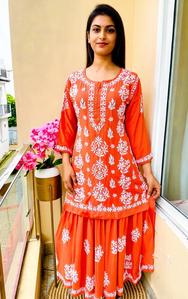 Orange_Cotton_Kurta_Set_For_Women
