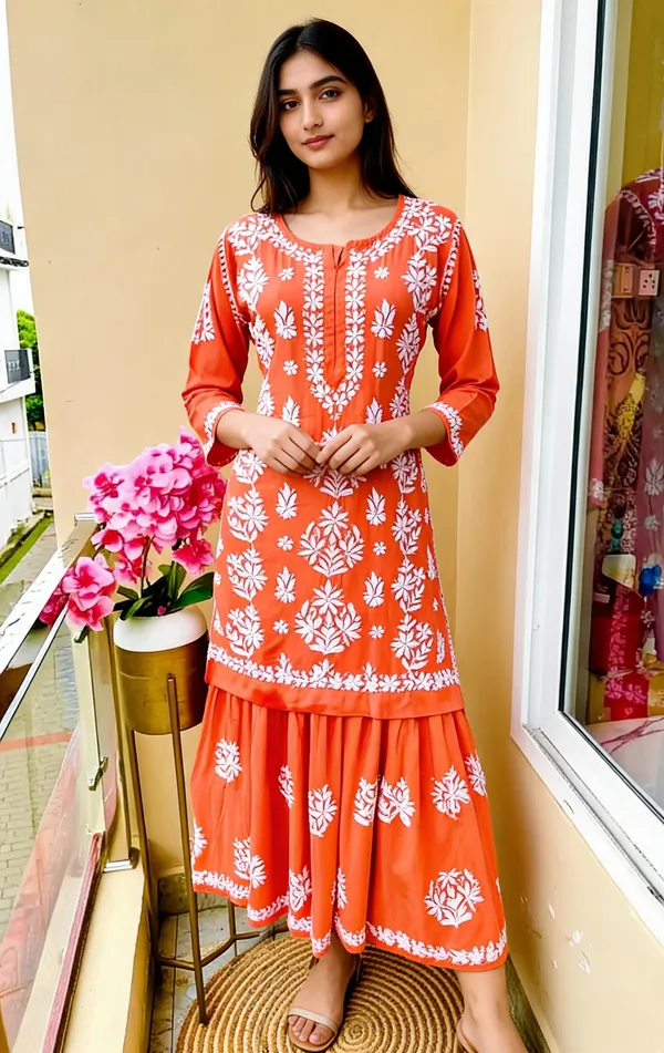Orange_Cotton_Kurta_Set_For_Women