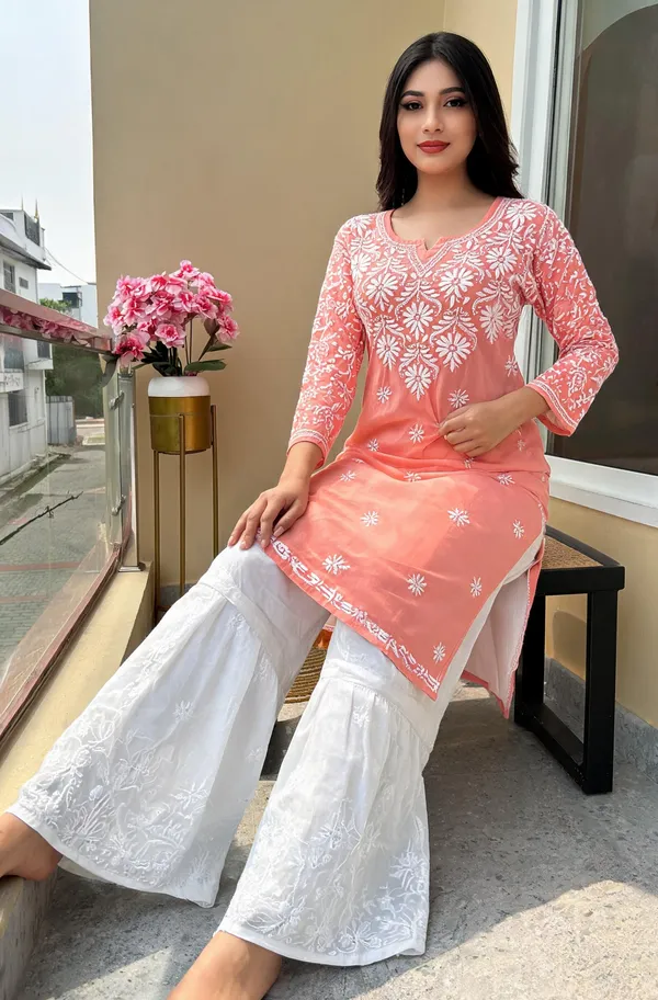 Peach_Cotton_Palazzo_Kurtis_For_Women