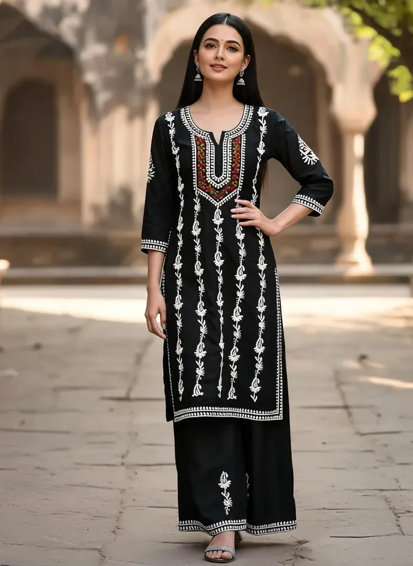 Black_Cotton_Palazzo_Kurta_Set_For_Women