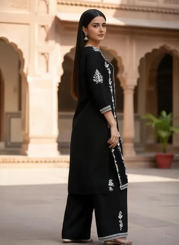 Black_Cotton_Palazzo_Kurta_Set_For_Women