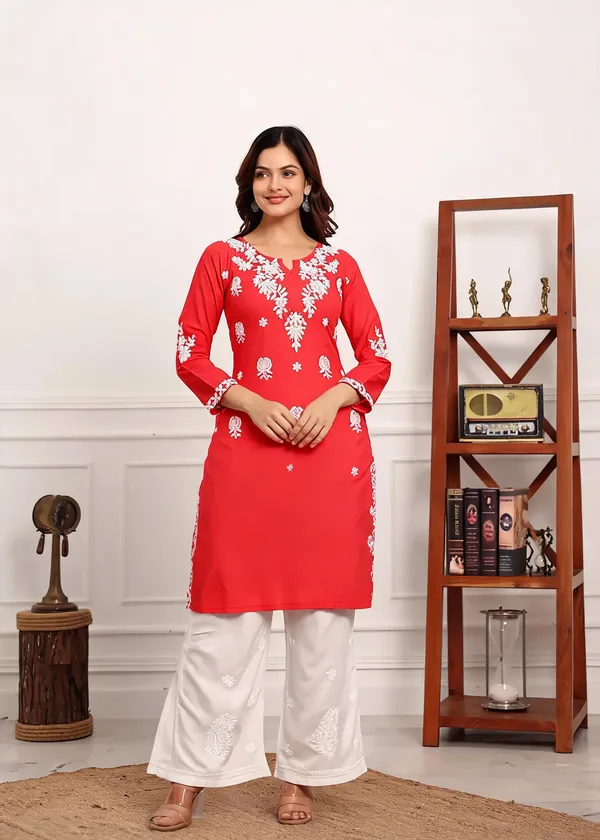 Red_Cotton_Kurta_Set_For_Women