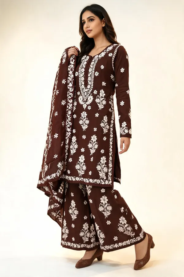 Coffee_Cotton_Kurta_Set_For_Women