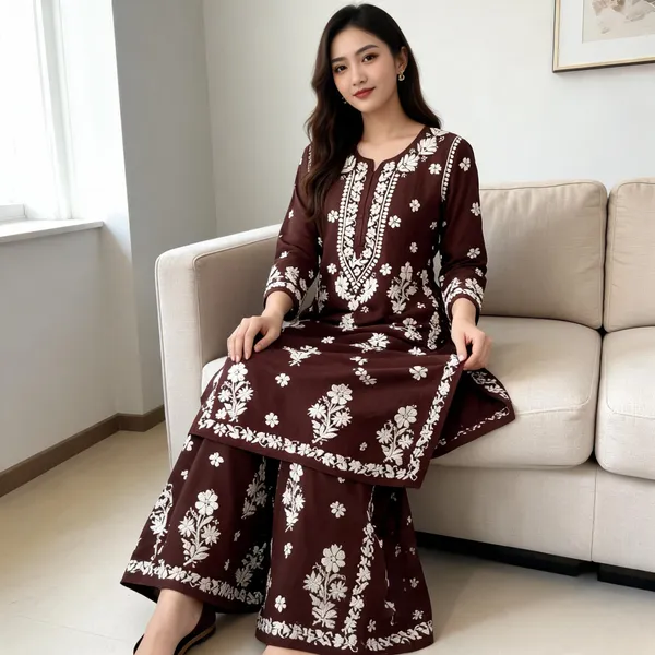 Coffee_Cotton_Kurta_Set_For_Women