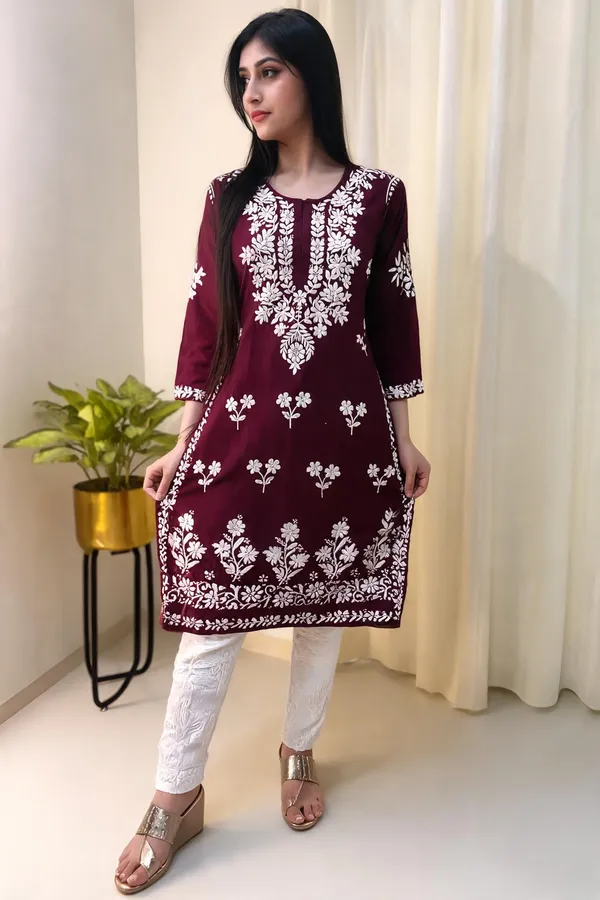 Wine_Cotton_Kurta_Set_For_Women