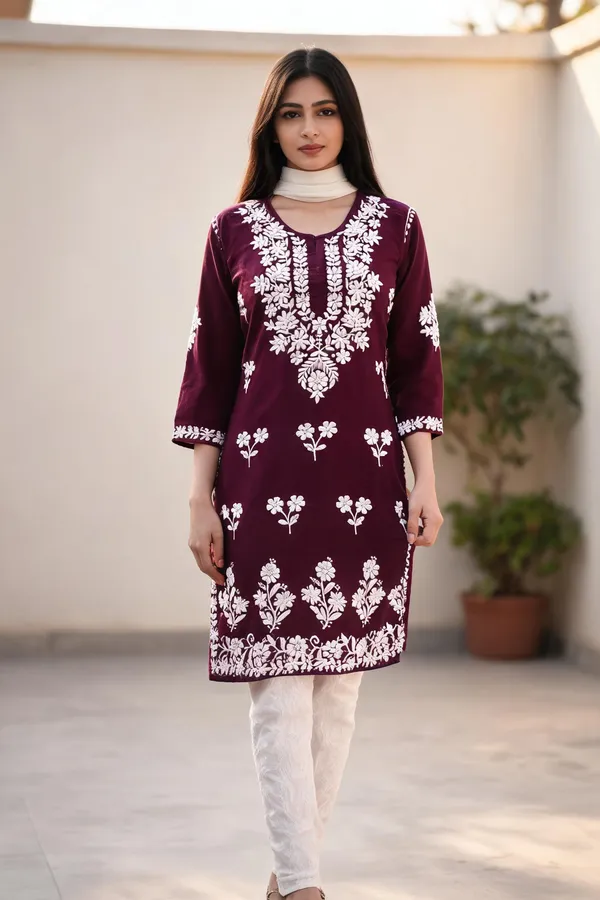 Wine_Cotton_Kurta_Set_For_Women