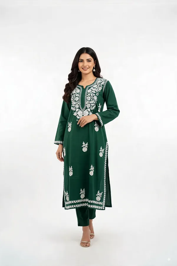 Green_Cotton_Kurta_Set_For_Women