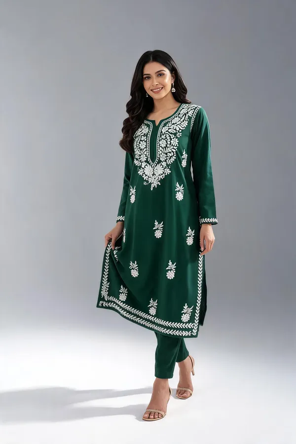 Green_Cotton_Kurta_Set_For_Women