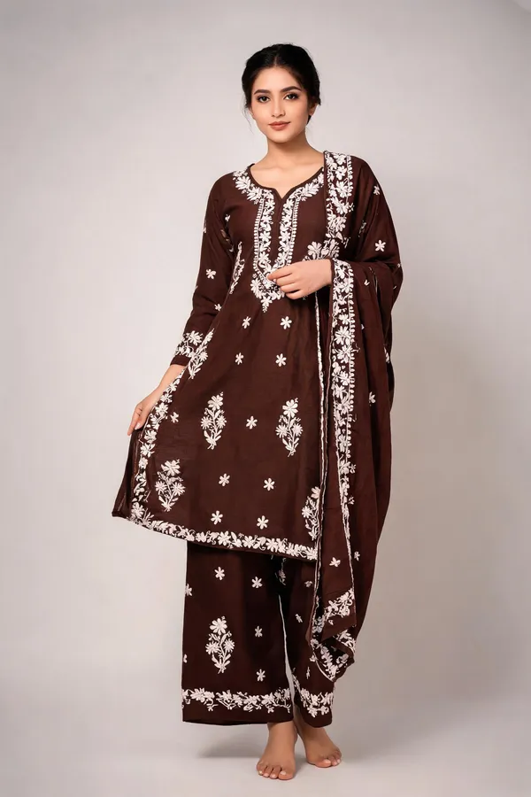 Coffee_Cotton_Kurta_Set_For_Women
