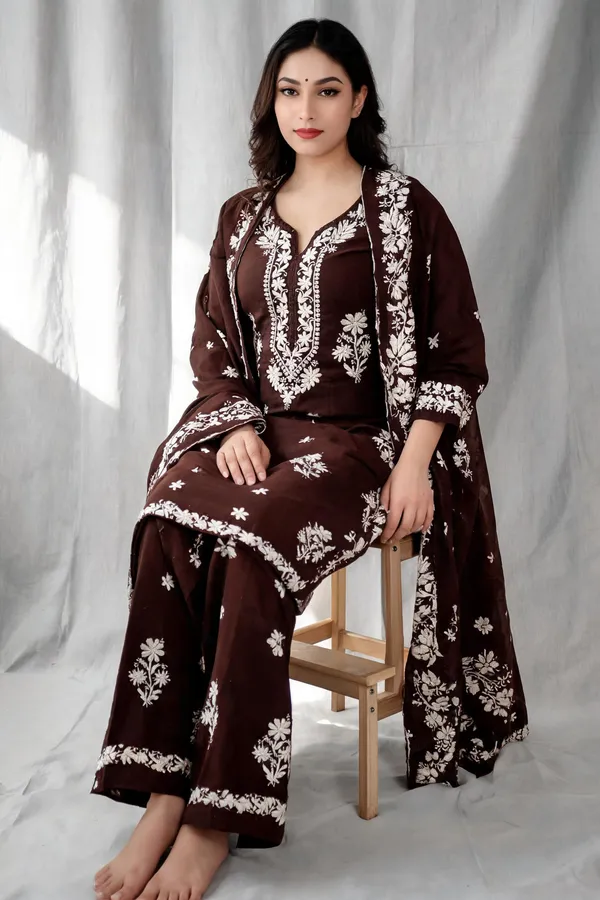Coffee_Cotton_Kurta_Set_For_Women