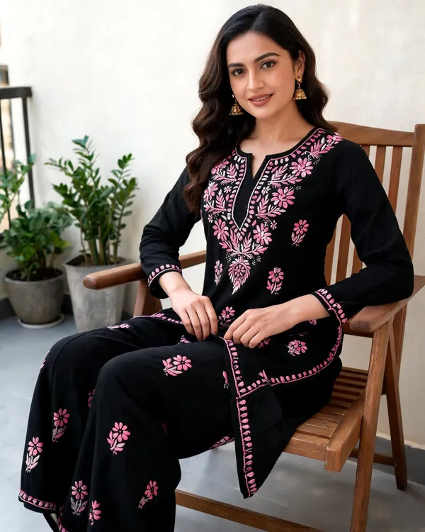 Black_Cotton_Kurta_Set_For_Women