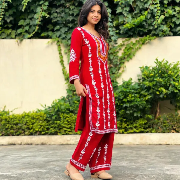 Red_Cotton_Palazzo_Kurta_Set_For_Women