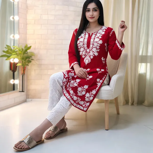 Red_Cotton_Kurta_Set_For_Women
