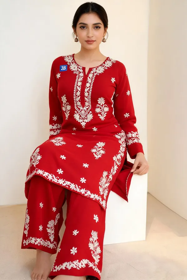 Red_Cotton_Kurta_Set_For_Women