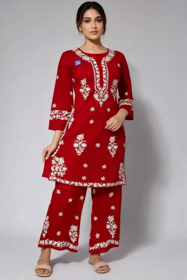 Red_Cotton_Kurta_Set_For_Women