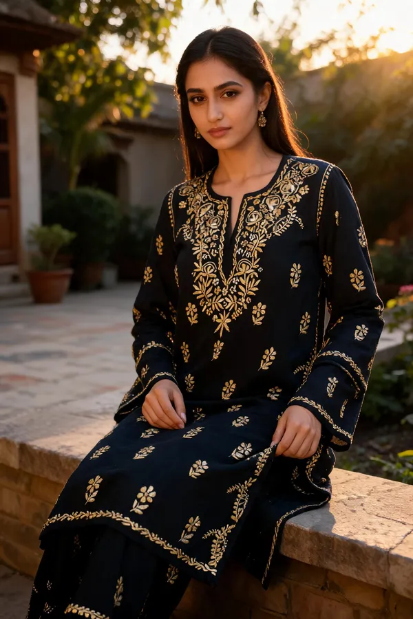 Black_Cotton_Kurta_Set_For_Women