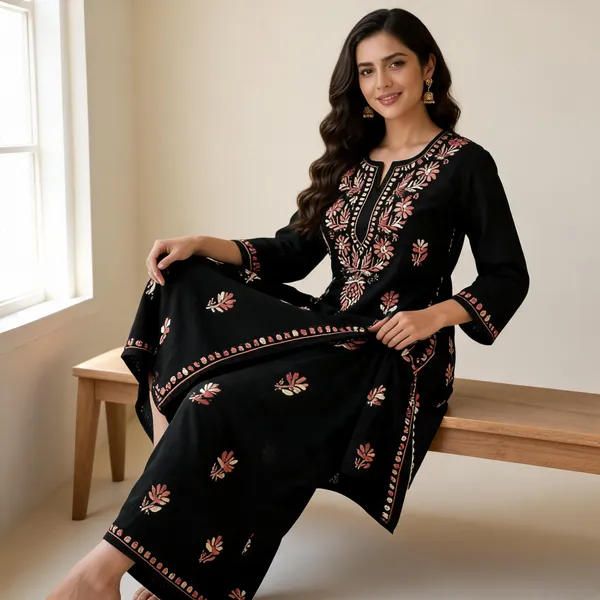 Black_Cotton_Kurta_Set_For_Women