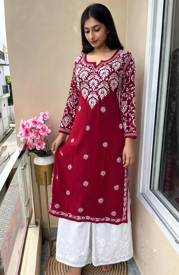 Maroon_Cotton_Palazzo_Kurtis_For_Women