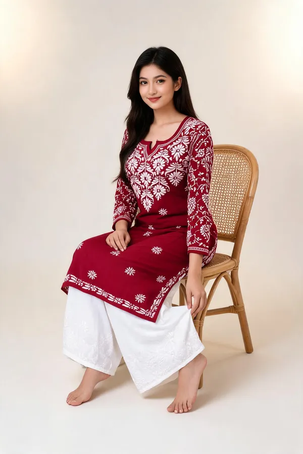 Maroon_Cotton_Palazzo_Kurtis_For_Women