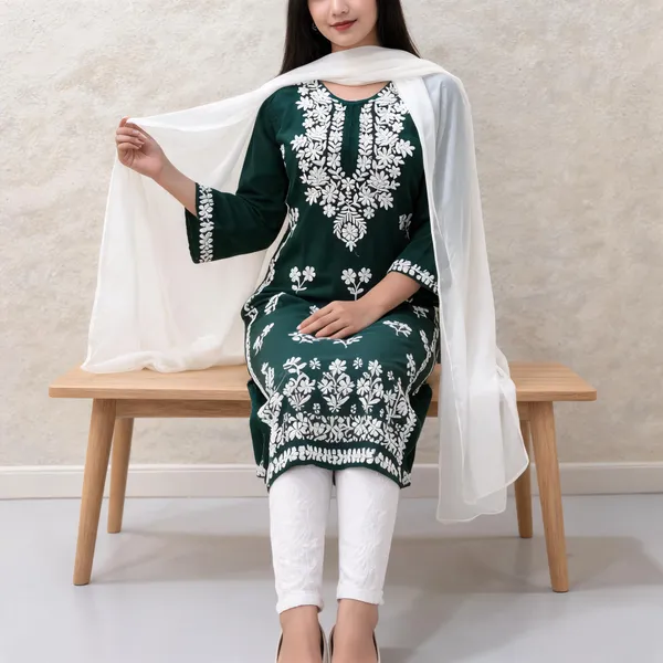 Green_Cotton_Kurta_Set_For_Women