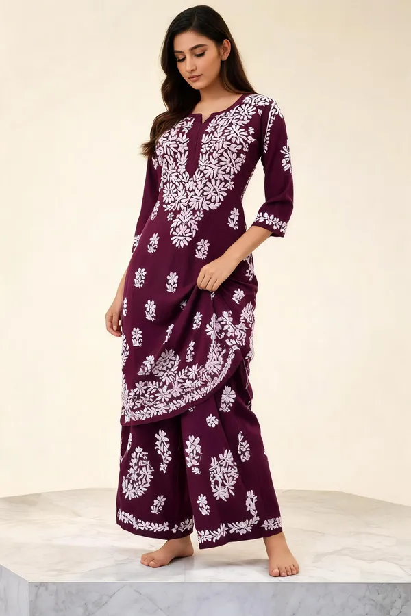 Wine_Cotton_Kurta_Set_For_Women