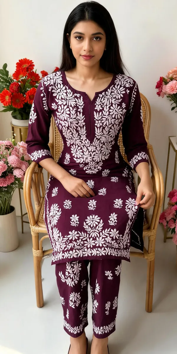 Wine_Cotton_Kurta_Set_For_Women