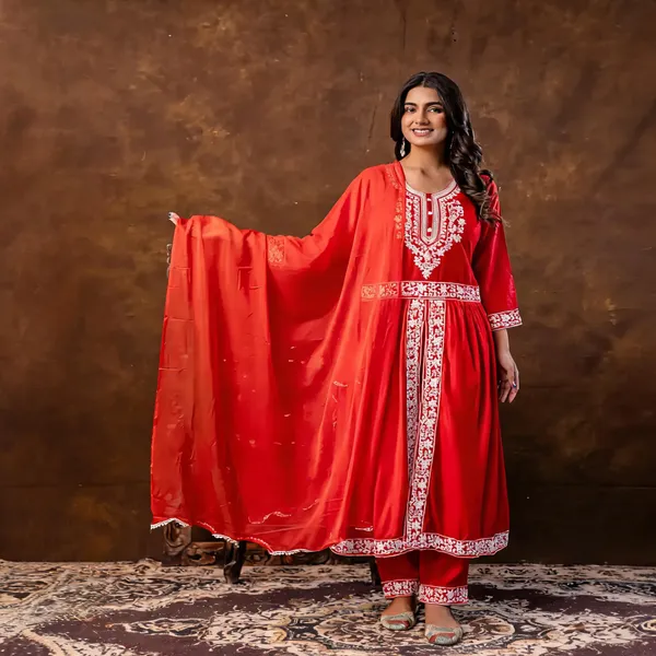 Red_Cotton_Kurta_Set_For_Women