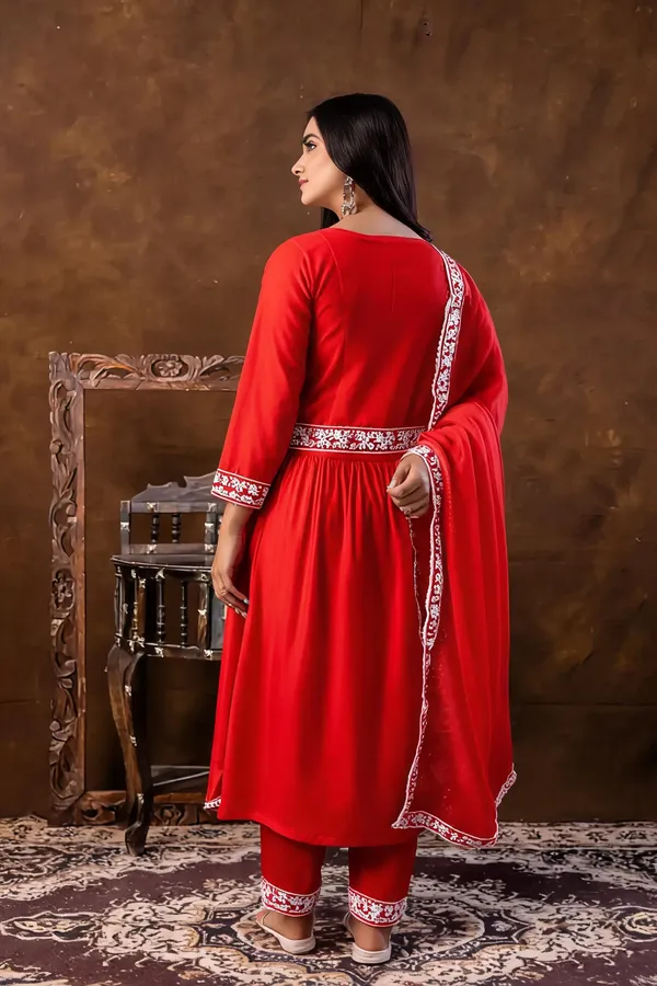 Red_Cotton_Kurta_Set_For_Women