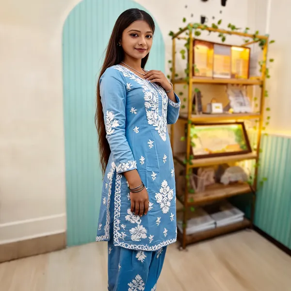 Sky_Blue_Cotton_Kurta_Set_For_Women
