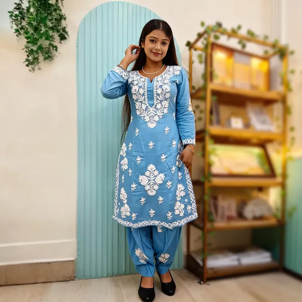 Sky_Blue_Cotton_Kurta_Set_For_Women