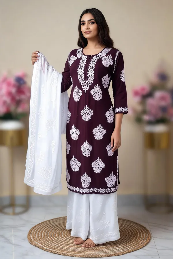Wine_Cotton_Kurta_Set_For_Women