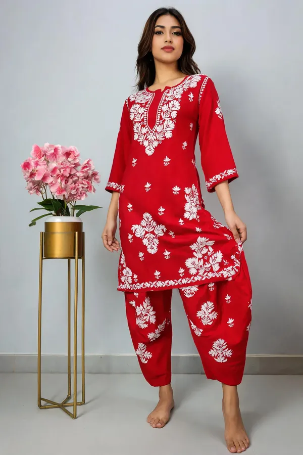 Red_Cotton_Kurta_Set_For_Women