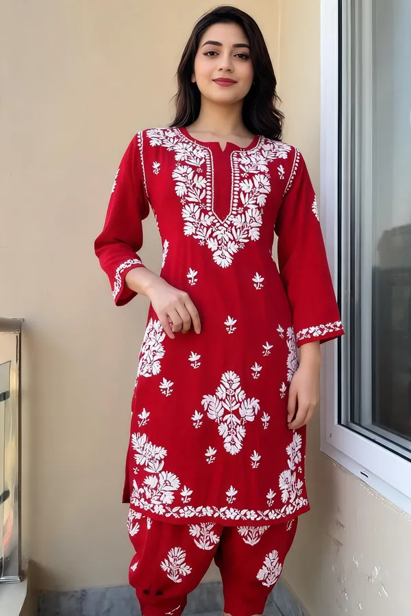 Red_Cotton_Kurta_Set_For_Women