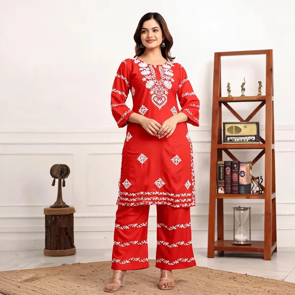 Red_Cotton_Palazzo_Kurta_Set_For_Women
